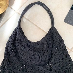 CROCHET PURSE with BEADS & ROSETTES by TAN.- NEW!